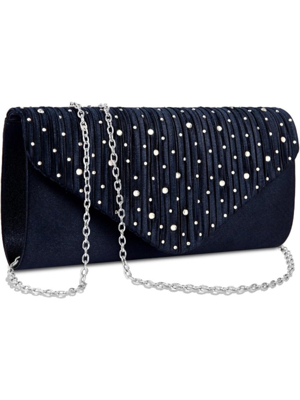 Women's Navy Rhinestone Clutch Purse For Evening Bag Wedding Handbags
